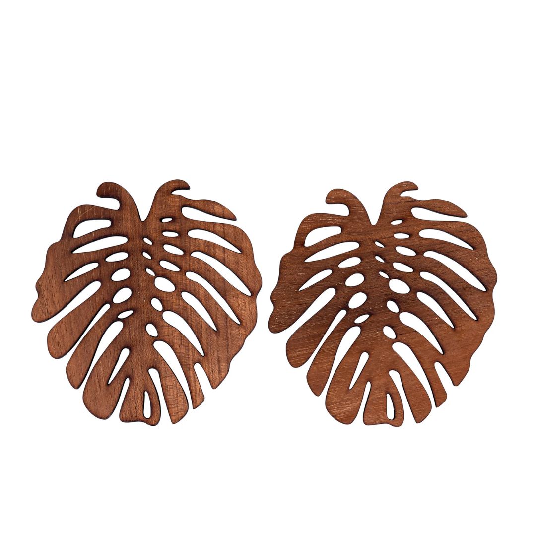 Monstera Upcycled Teak Wood Coasters – Set of 2