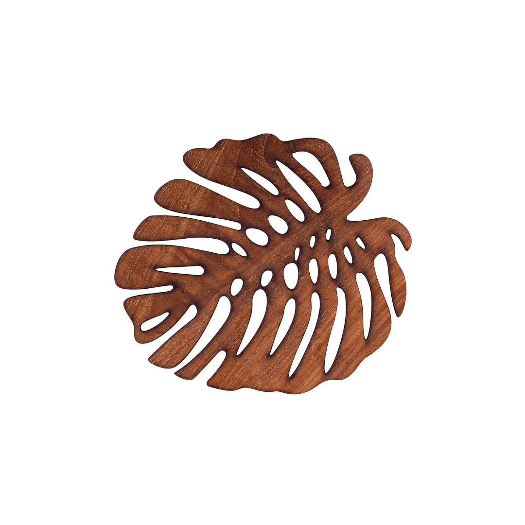 Sous-verres Monstera en bois de teck surcyclé – Set de 2