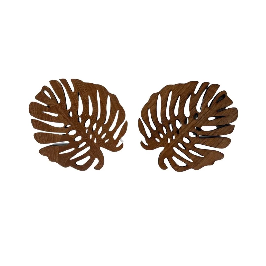 Monstera Upcycled Teak Wood Coasters – Set of 2
