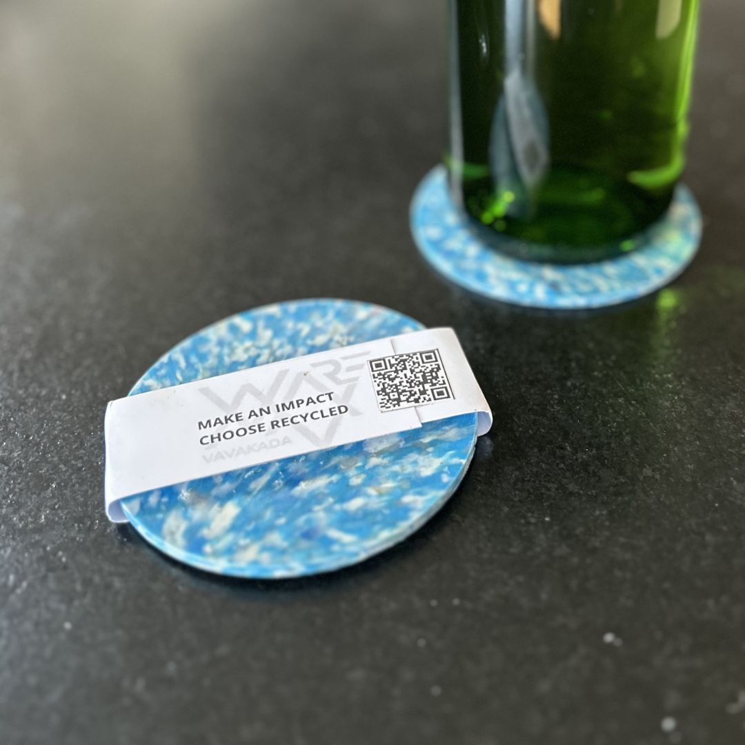 Sous-verres en plastique recyclé – Set de 2 - Bleu clair & blanc