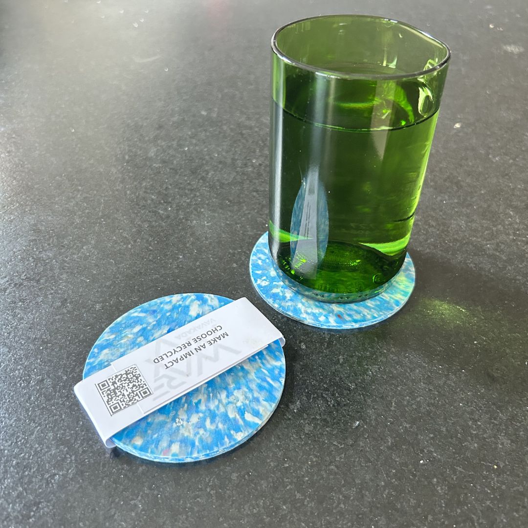Sous-verres en plastique recyclé – Set de 2 - Bleu clair & blanc