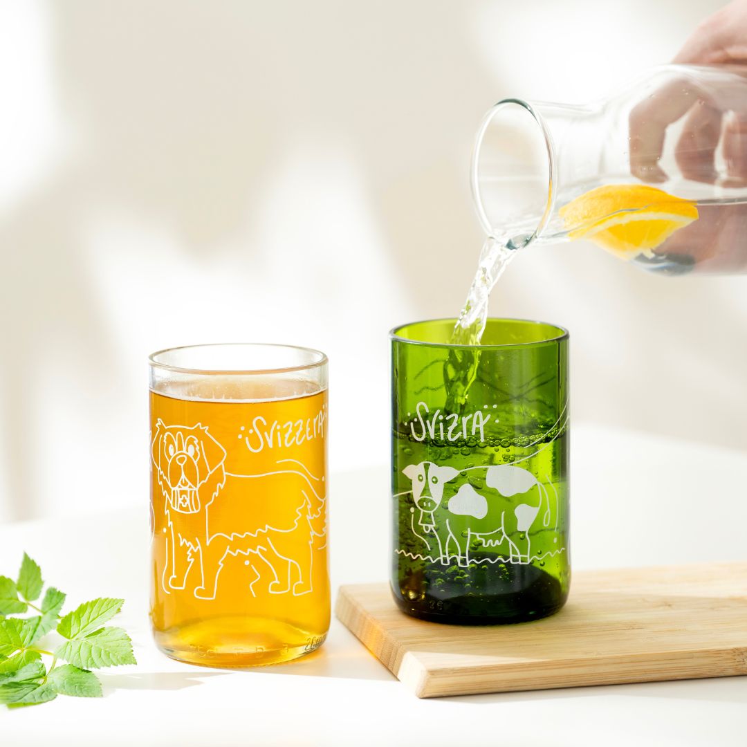 Switzerland - Set of 4 green/brown recycled glasses