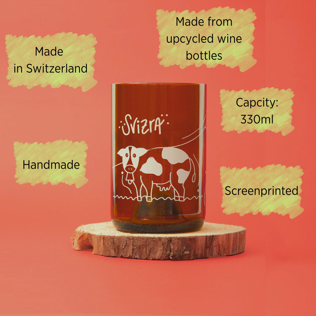 Switzerland - Set of 4 green/brown recycled glasses