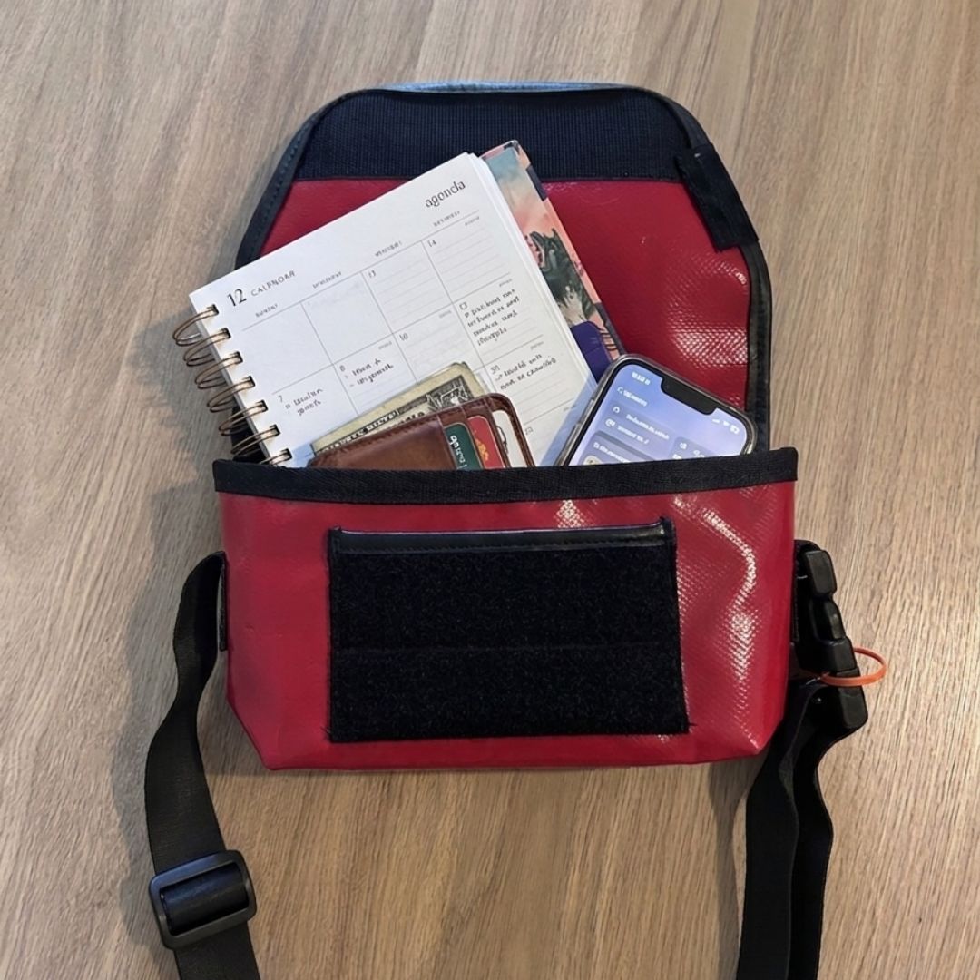 Red Recycled Truck Tarp Handbag – 3-Way Convertible Bag