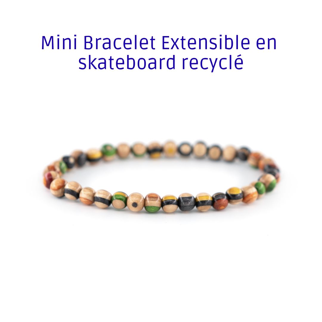 Green Recycled Skateboard Bracelet – Stretch Wood Bead Bracelet