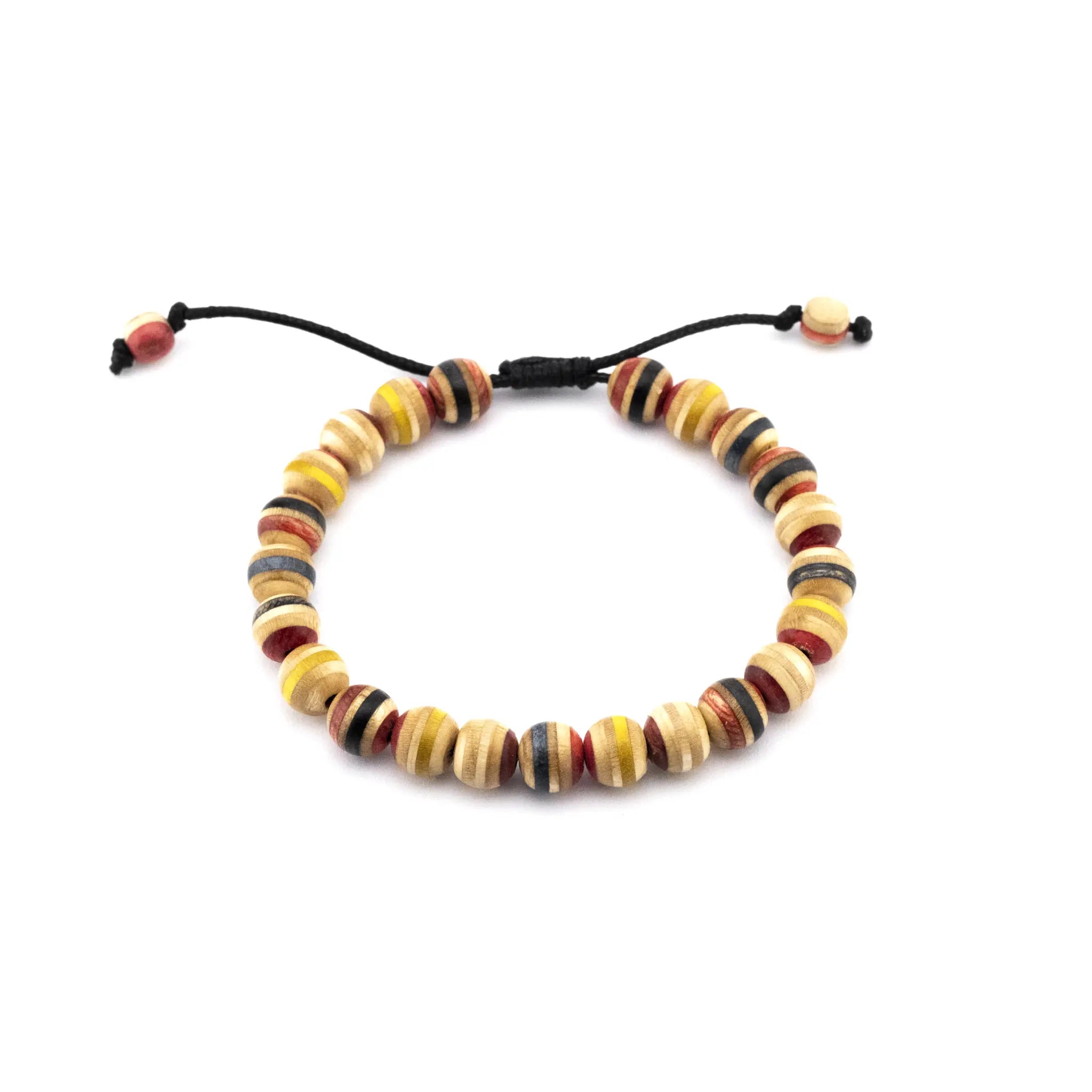 Rotes Armband aus recyceltem Skateboard – Holzperlen-Armband