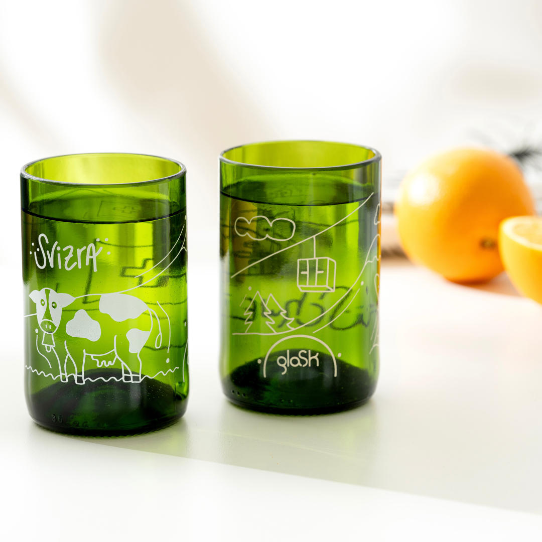 Switzerland - Set of 4 green/brown recycled glasses