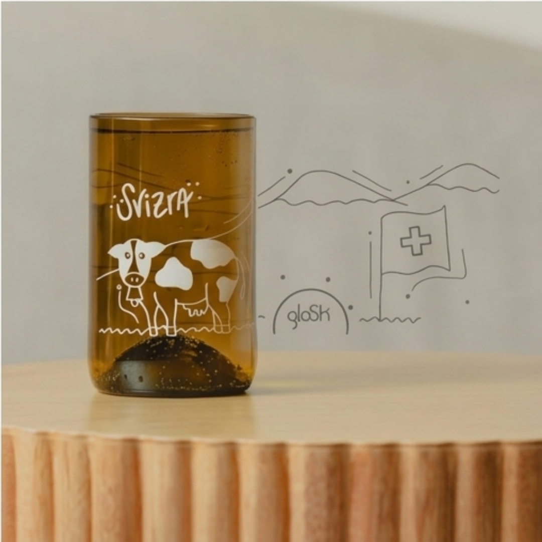 Switzerland - Set of 4 green/brown recycled glasses