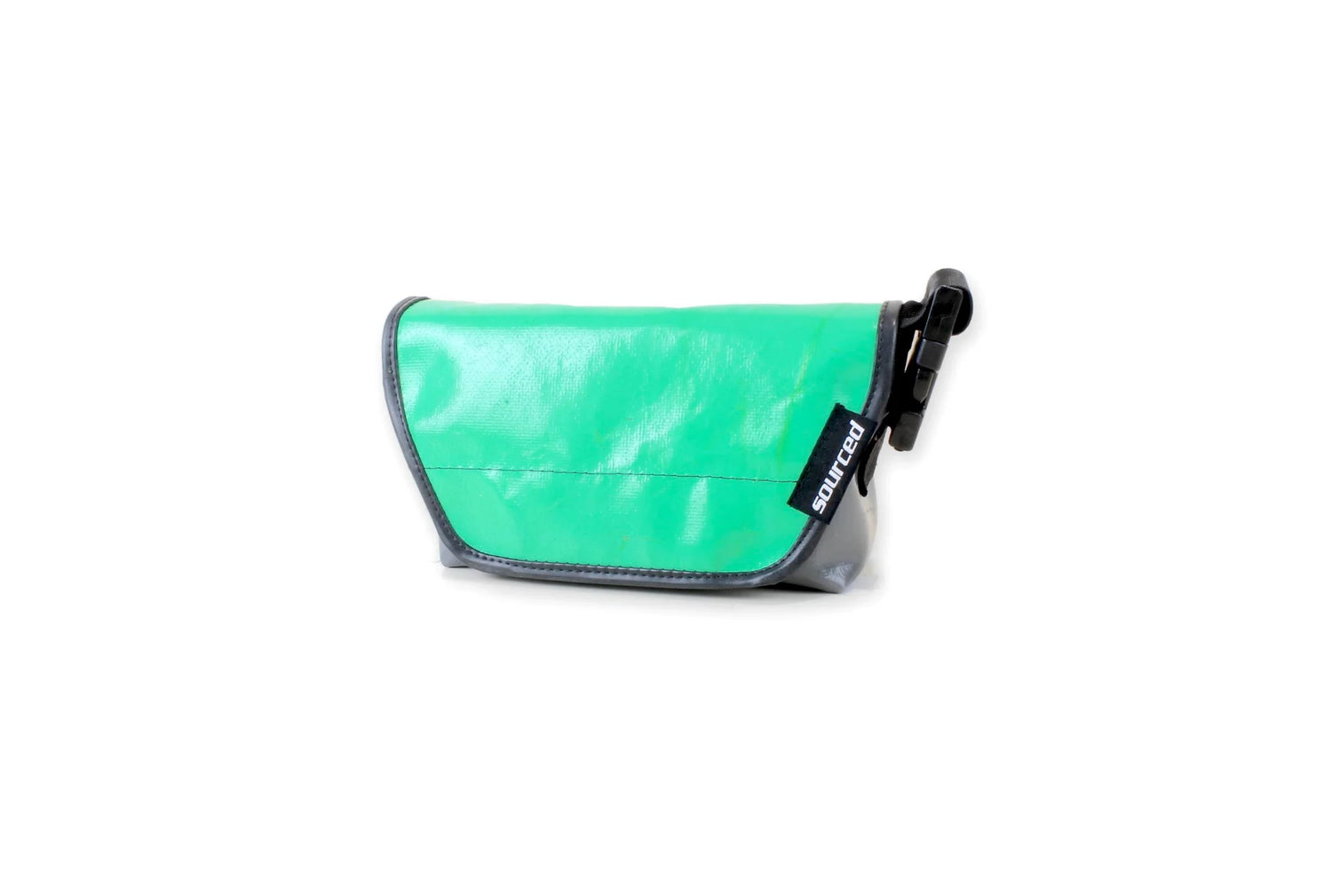 Graue Tasche mit türkisfarbener Klappe aus recycelter LKW-Plane – 3-in-1 Tasche