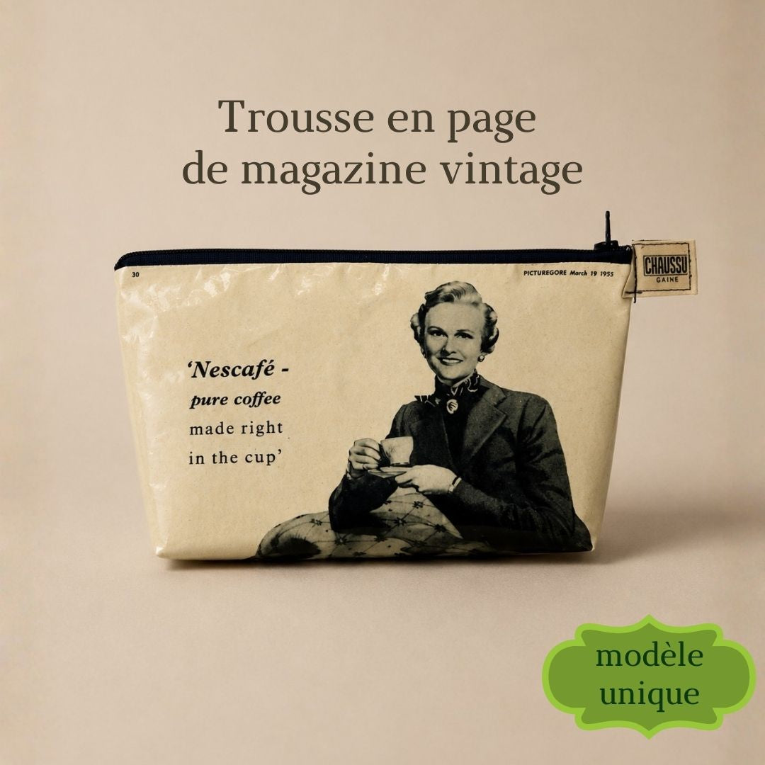 Vintage-Kulturbeutel aus Nescafé-Magazinseite