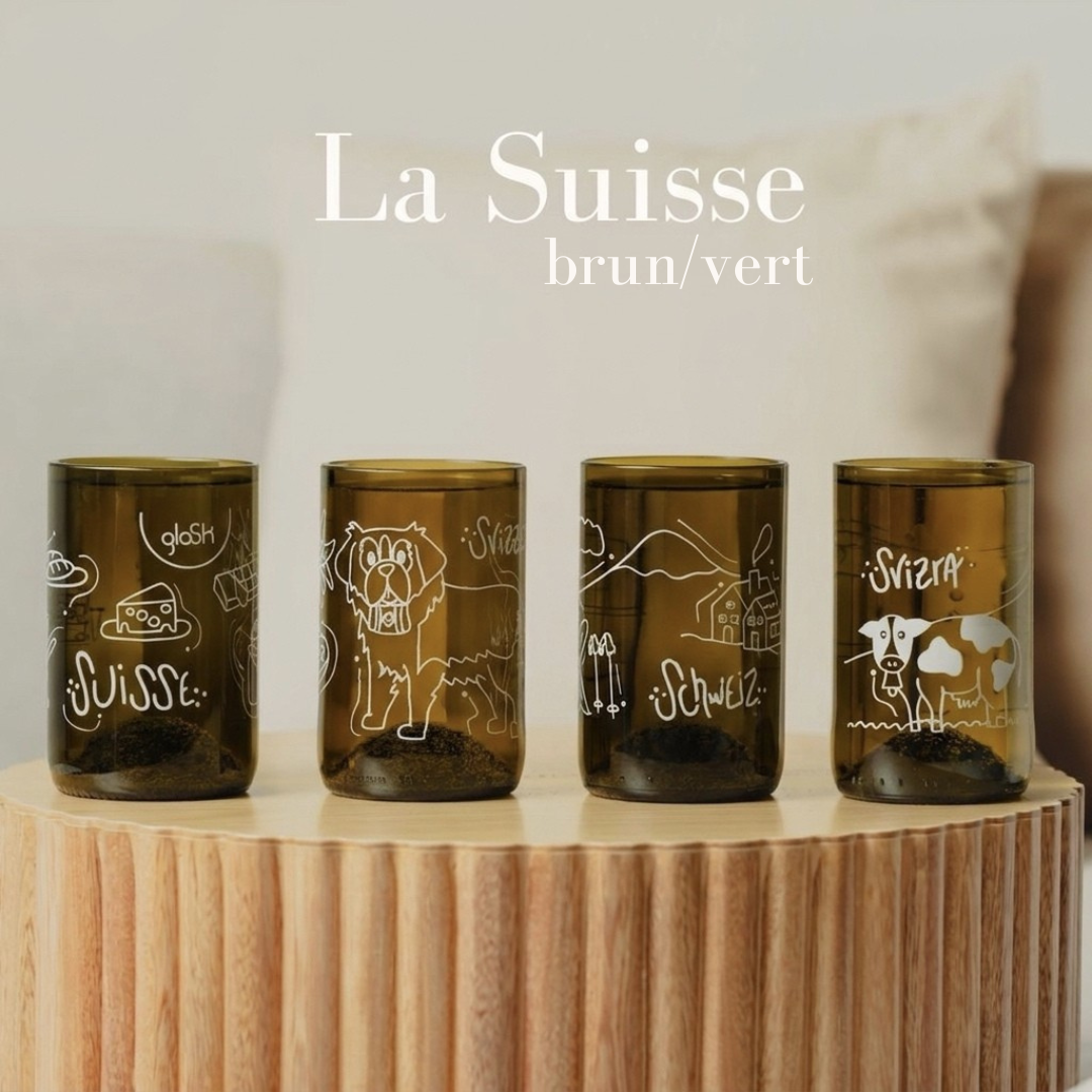 Switzerland - Set of 4 green/brown recycled glasses