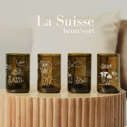 Switzerland - Set of 4 green/brown recycled glasses