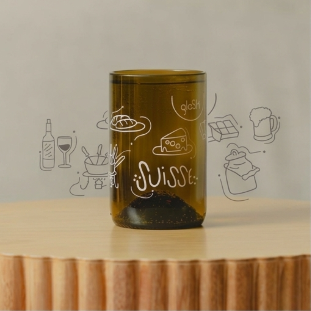 Switzerland - Set of 4 green/brown recycled glasses