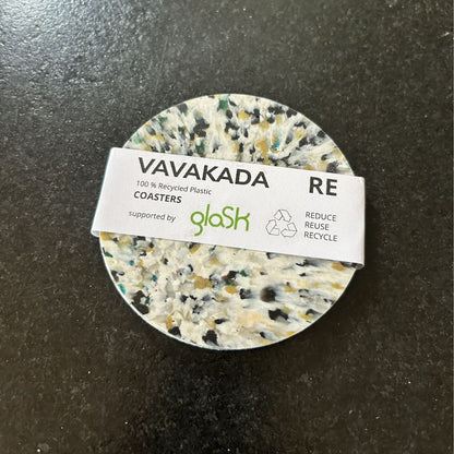 Recycled plastic coasters – Set of 2 — White, black &amp; gold