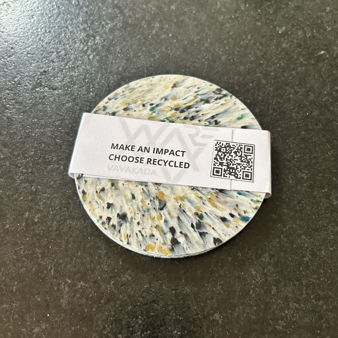Recycled plastic coasters – Set of 2 — White, black &amp; gold