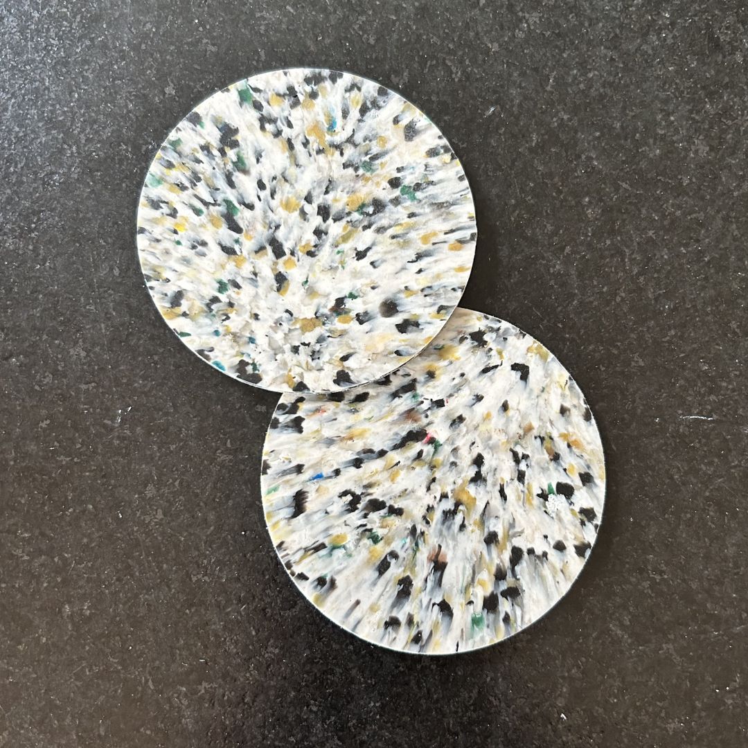 Recycled plastic coasters – Set of 2 — White, black &amp; gold