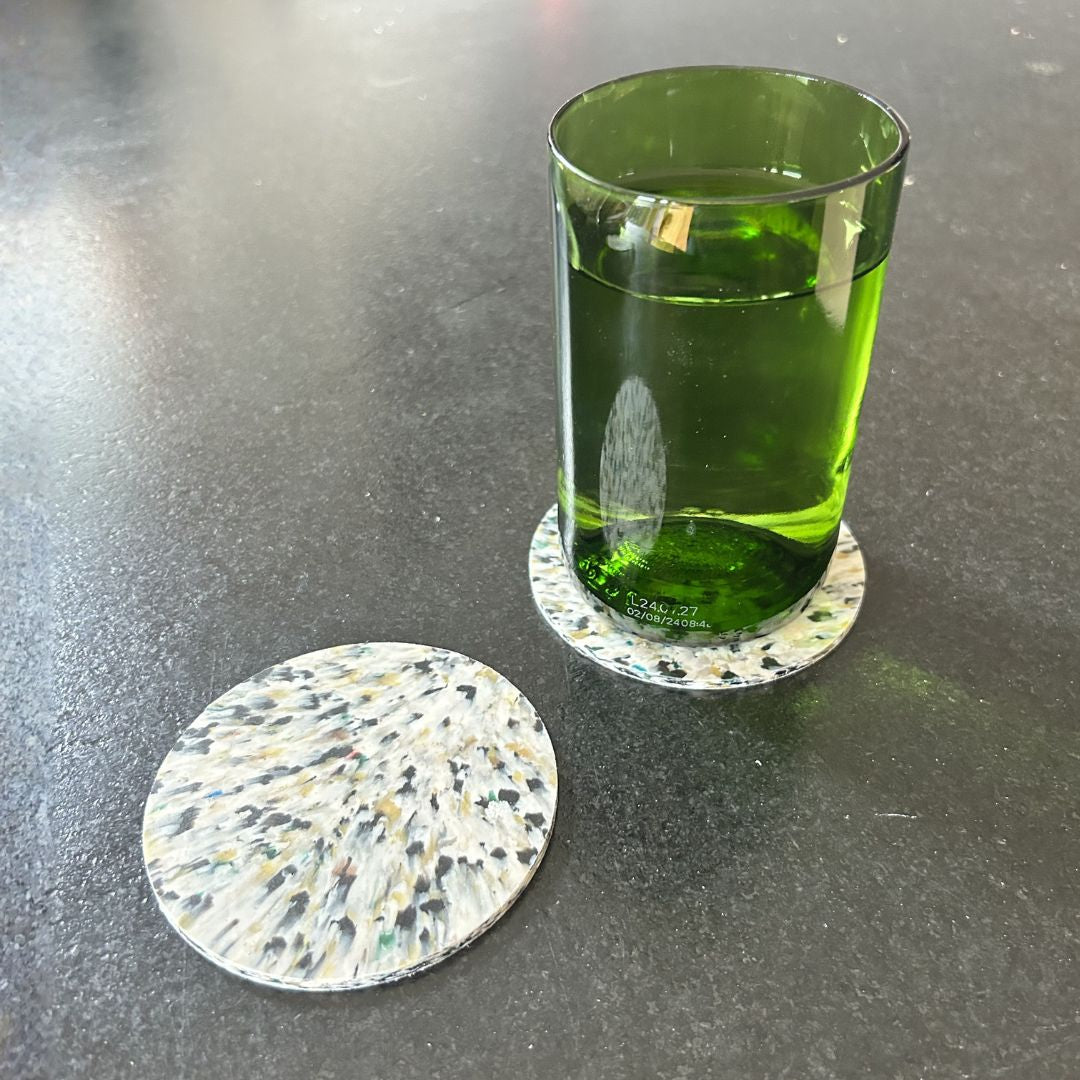 Recycled plastic coasters – Set of 2 — White, black &amp; gold