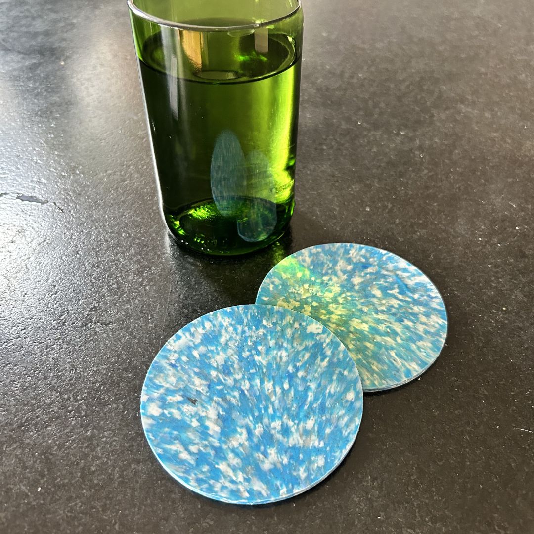 Sous-verres en plastique recyclé – Set de 2 - Bleu clair &amp; blanc
