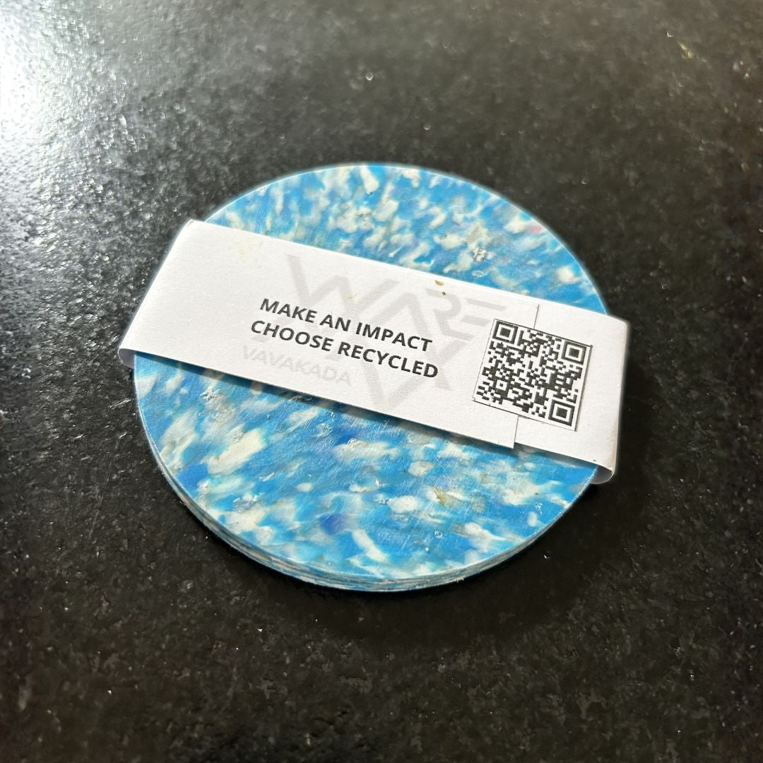 Sous-verres en plastique recyclé – Set de 2 - Bleu clair &amp; blanc