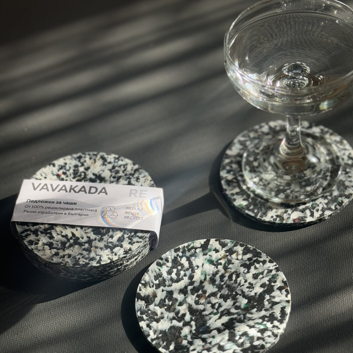 Sous-verres en plastique recyclé – Set de 2 - Noir &amp; blanc