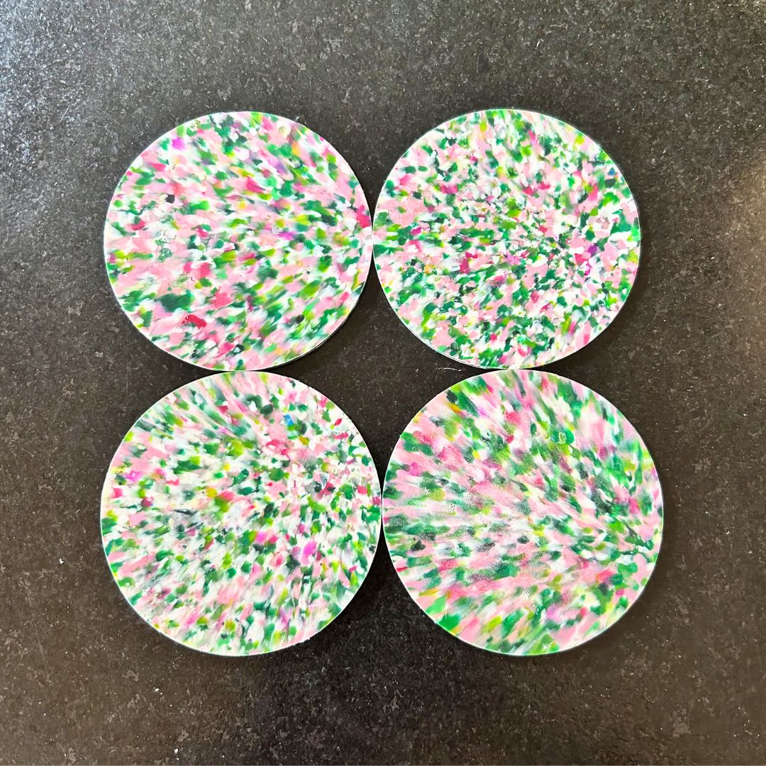 Sous-verres en plastique recyclé – Set de 4 - Vert &amp; rose