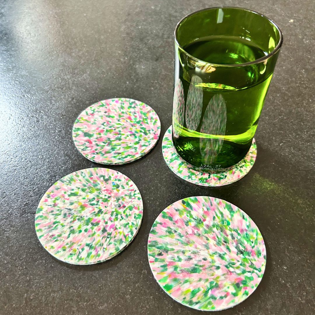 Sous-verres en plastique recyclé – Set de 4 - Vert &amp; rose