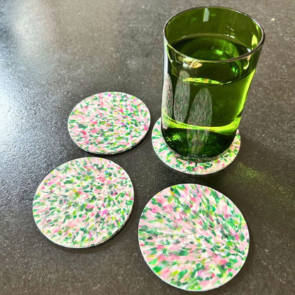 Sous-verres en plastique recyclé – Set de 4 - Vert &amp; rose