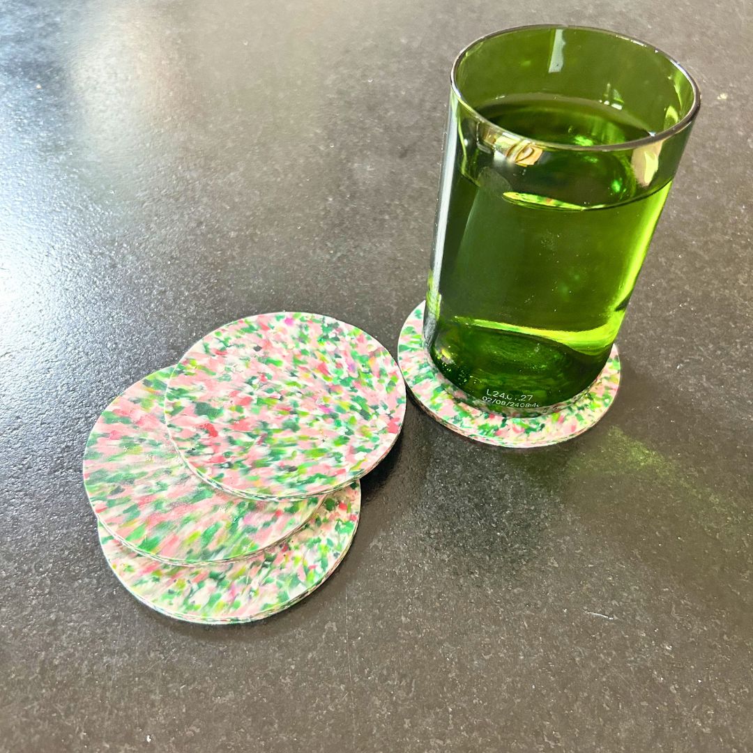 Sous-verres en plastique recyclé – Set de 4 - Vert &amp; rose