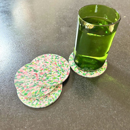 Sous-verres en plastique recyclé – Set de 4 - Vert &amp; rose