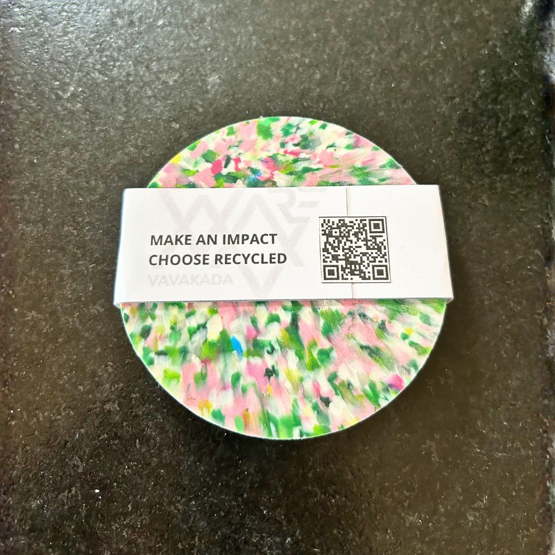 Sous-verres en plastique recyclé – Set de 4 - Vert &amp; rose