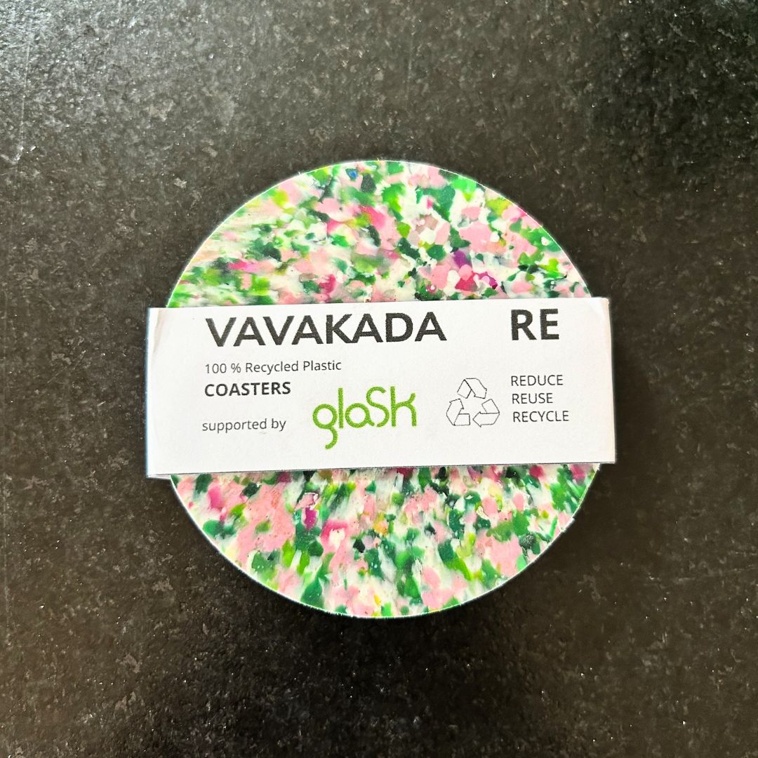 Sous-verres en plastique recyclé – Set de 4 - Vert &amp; rose