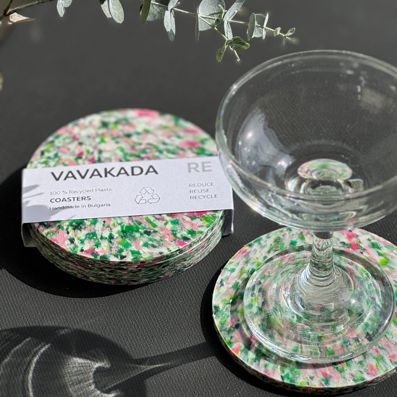 Sous-verres en plastique recyclé – Set de 4 - Vert &amp; rose
