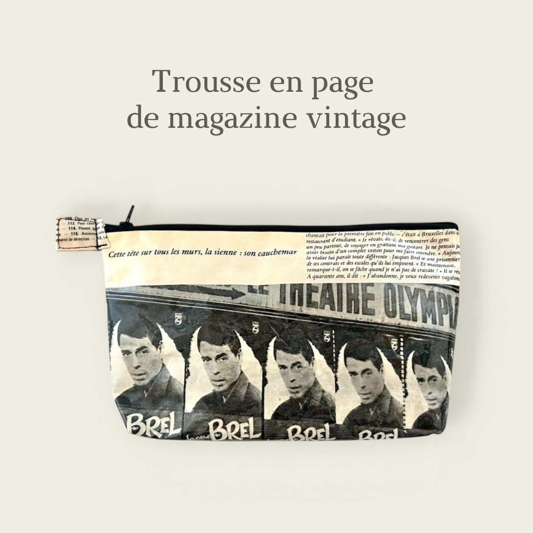 Kosmetiktasche aus Vintage-Magazinseite – Mittel – Jacques Brel
