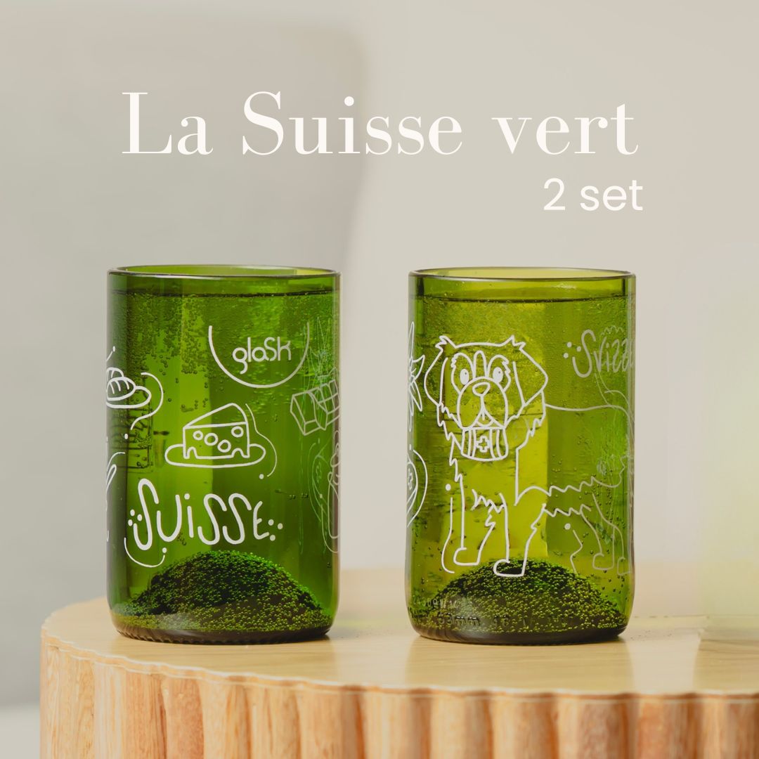 La Suisse - Set of 2 green/brown recycled glasses