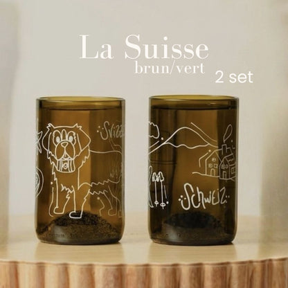 La Suisse - Set of 2 green/brown recycled glasses