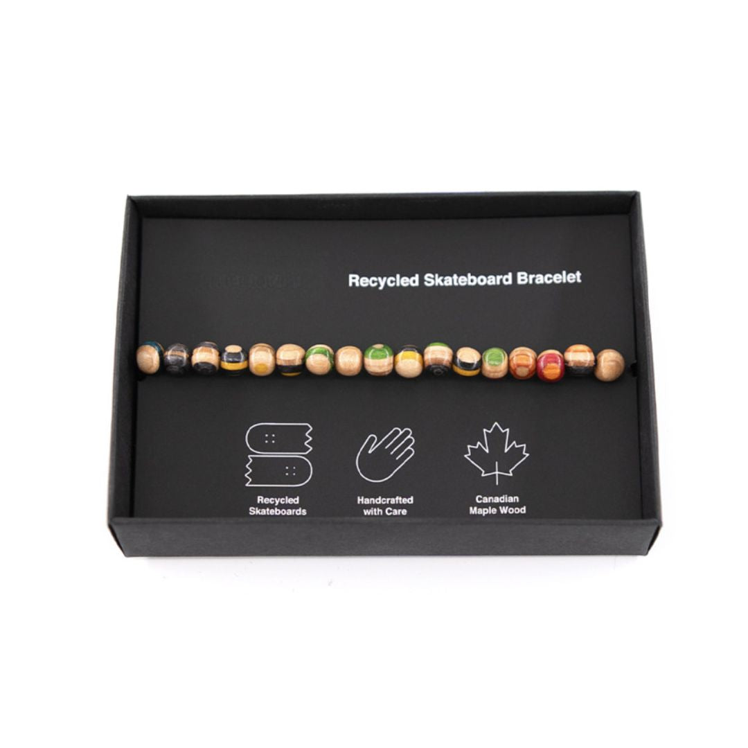 Green Recycled Skateboard Bracelet – Stretch Wood Bead Bracelet