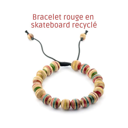 Bracelet rouge en skateboard recyclé – bracelet en perles de bois