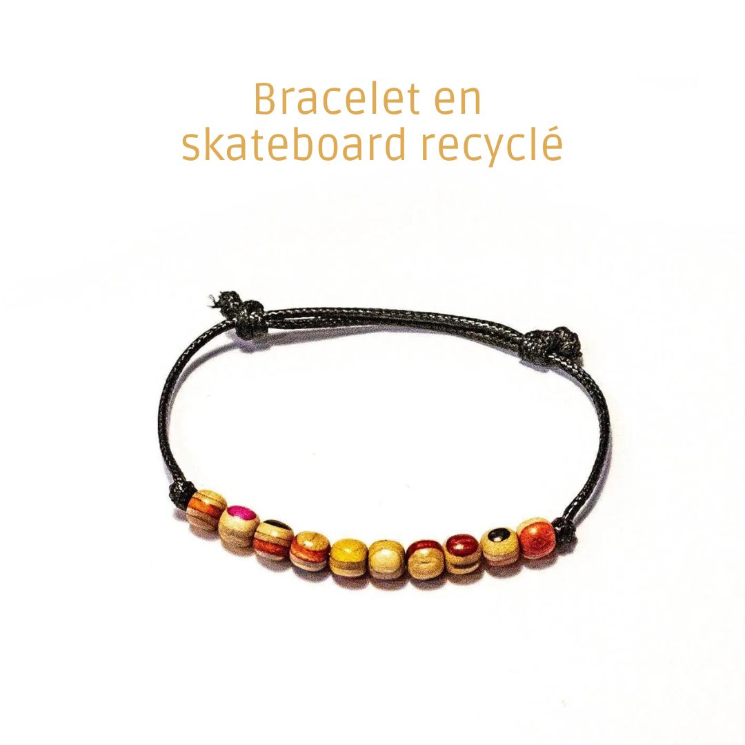 Bracelet minimal en skateboard recyclé – bracelet en perles de bois