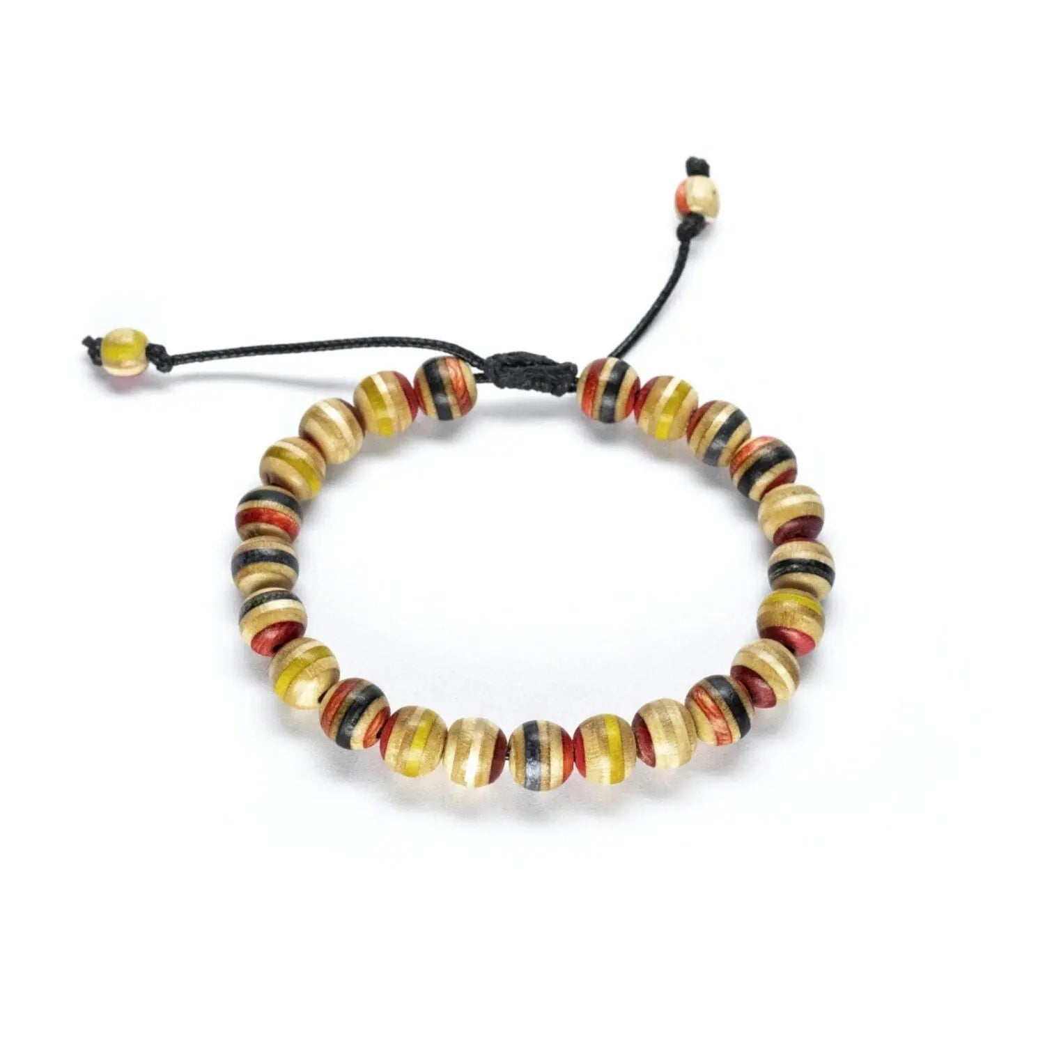 Rotes Armband aus recyceltem Skateboard – Holzperlen-Armband