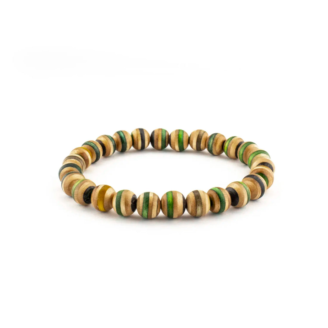 Green Recycled Skateboard Bracelet – Stretch Wood Bead Bracelet