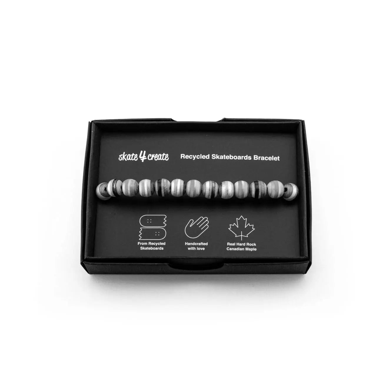 Grünes Armband aus recyceltem Skateboard – elastisches Holzperlen-Armband