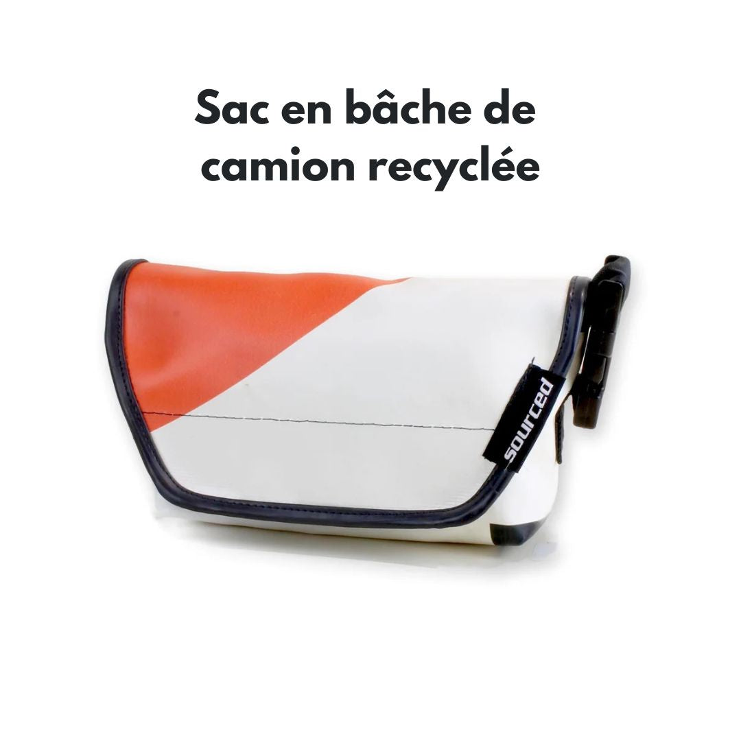 White and Orange Recycled Truck Tarp Handbag – 3-Way Convertible Bag – Glask