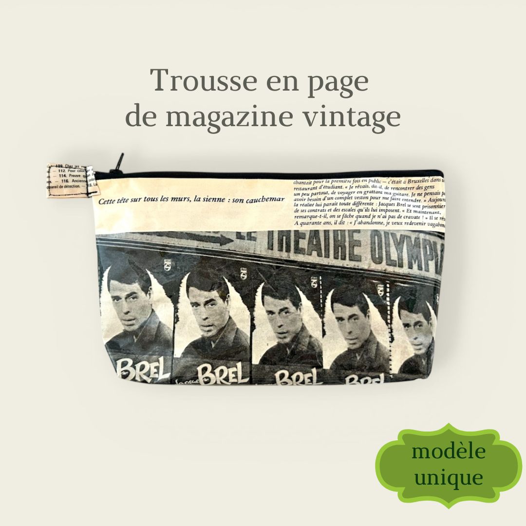 Kosmetiktasche aus Vintage-Magazinseite – Mittel – Jacques Brel